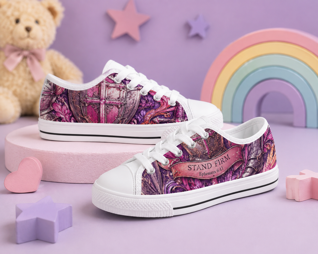 Armor of God - Girls' Christian Faith Mesh Sneakers | White | EU28–EU34
