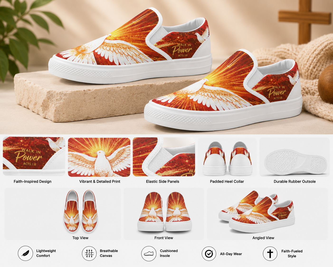 Holy Spirit Power - Women's Christian Faith Slip-On Canvas Shoes | White | US6–US10