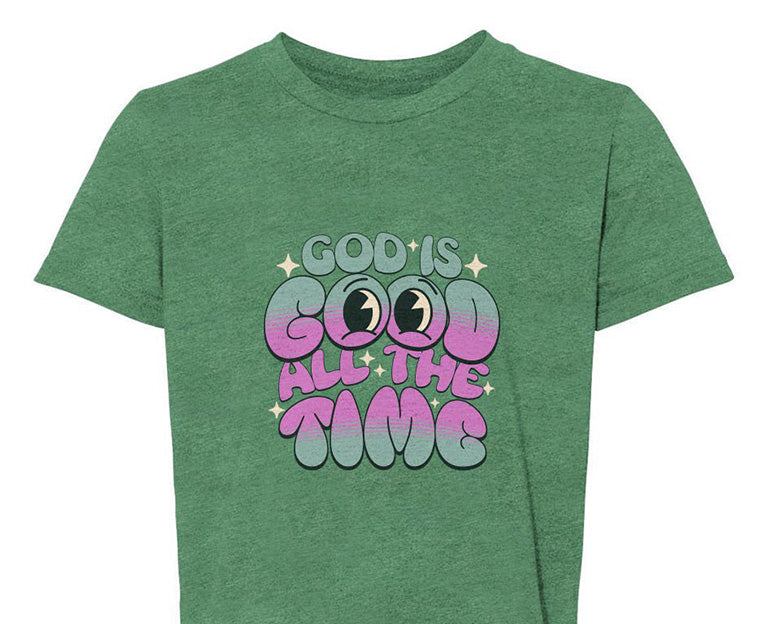 God is Good - Youth Christian Faith T-Shirt | Green, Black & Pink | S–XL