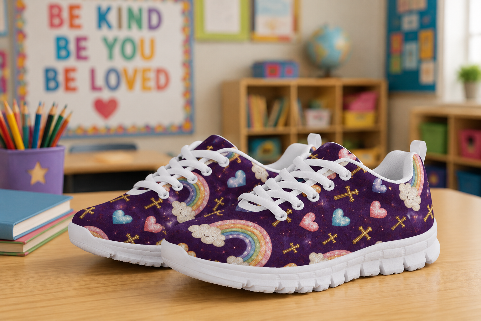 God's Promises Rainbow - Girls' Christian Faith Gym Shoes | Kids Sneakers | US11 C–US3Y