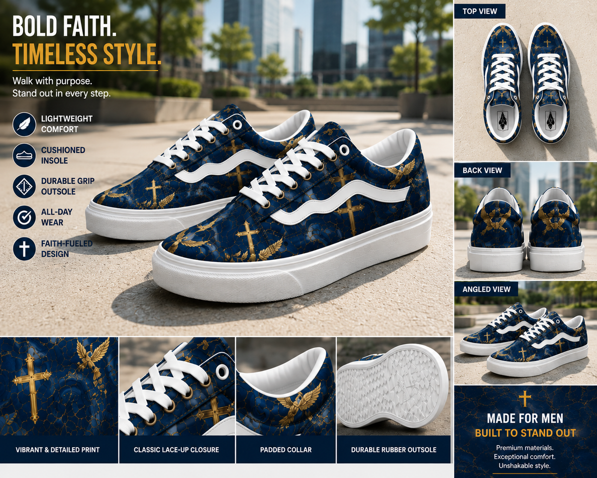 Shoes of Peace - Men's Christian Faith Low-Top Canvas Sneakers | US5–US11