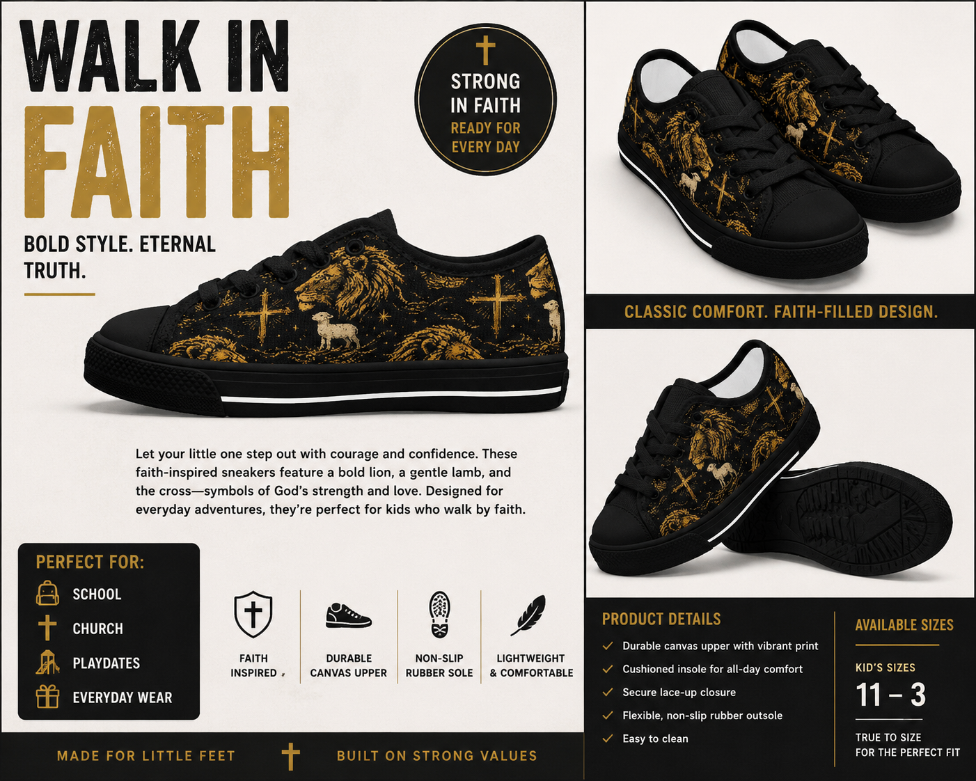 Chosen Sheep - Boys' Christian Faith Canvas Shoes | Black | US2–US6