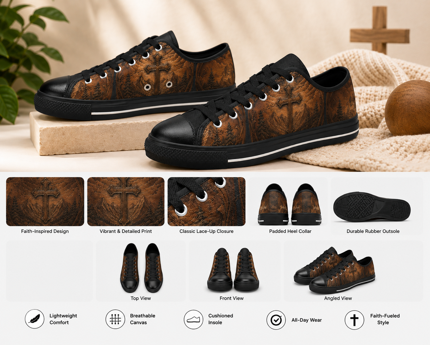 Redemption - Men's Christian Faith Canvas Shoes | Black | US6–US14