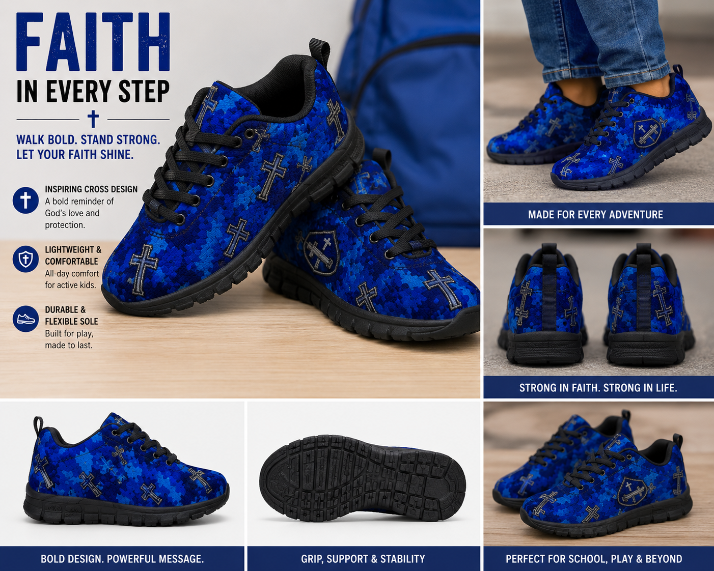 Every Step Covered by God's Promises | Kids' Lightweight Mesh Sneakers