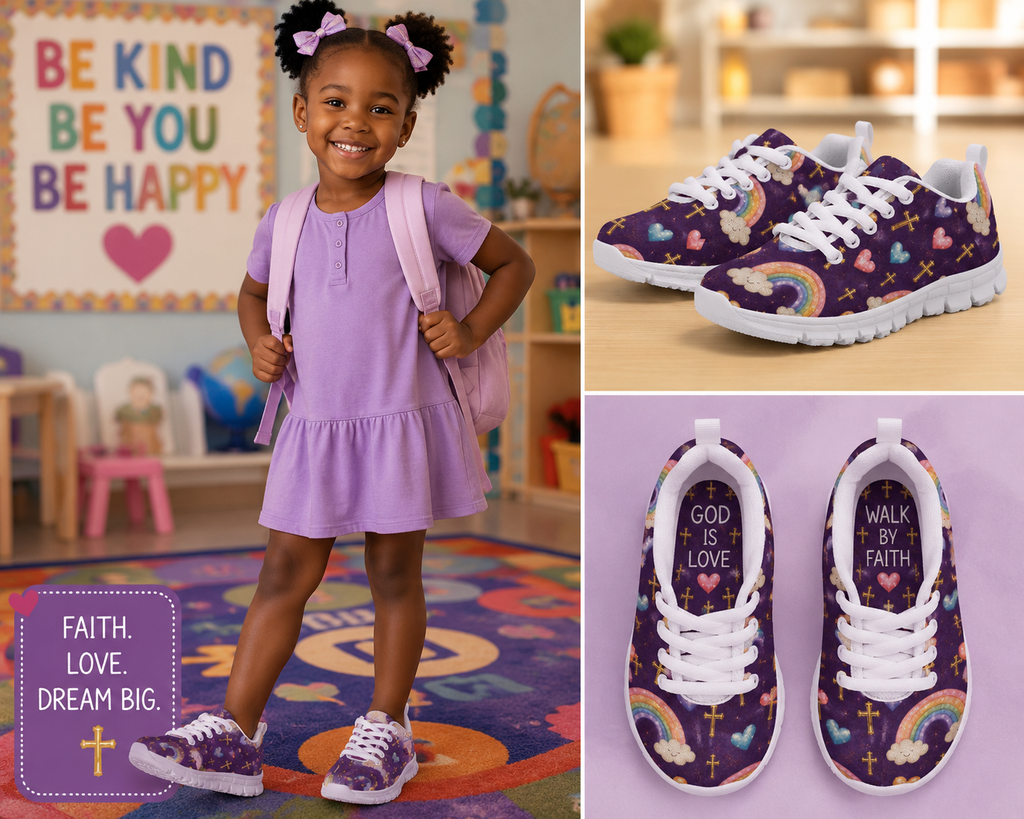 God's Promises Rainbow - Girls' Christian Faith Gym Shoes | Kids Sneakers | US11 C–US3Y