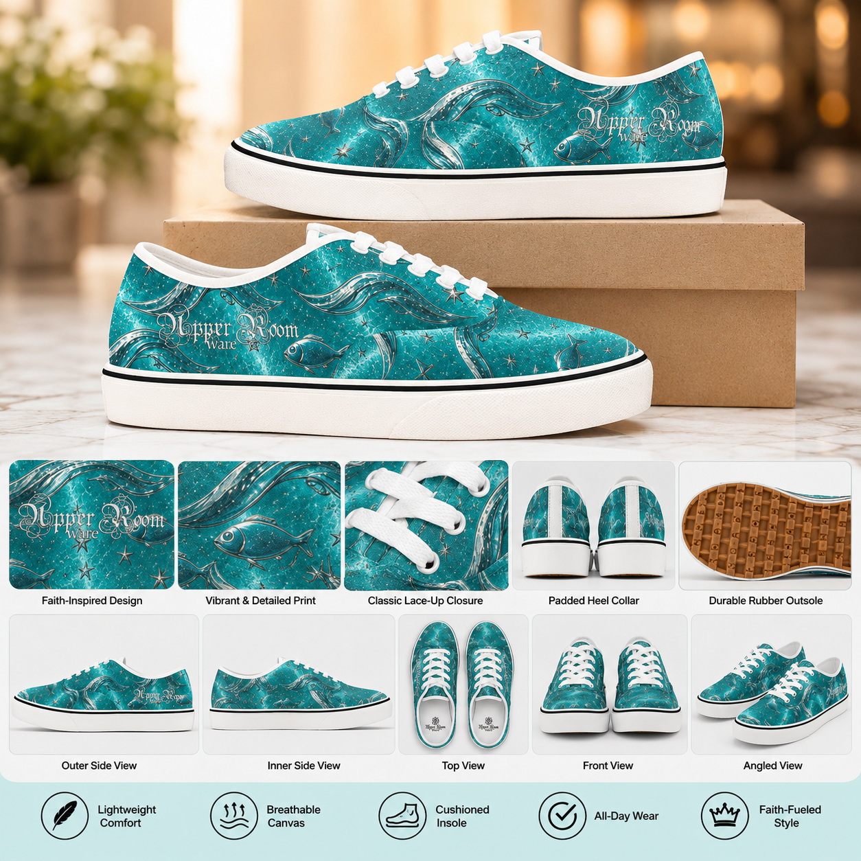 Walk on Water with Jesus - Women's Christian Faith Canvas Shoes | White | US4.5–US12