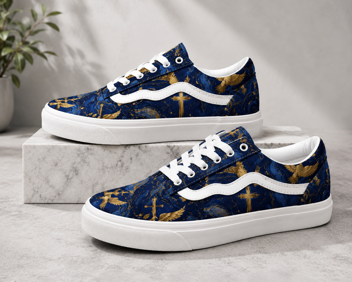 Shoes of Peace - Men's Christian Faith Low-Top Canvas Sneakers | US5–US11