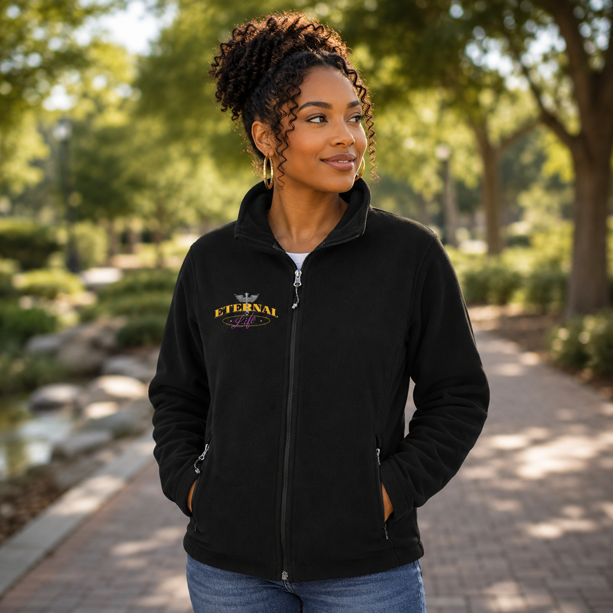 Eternal Life - Women's Christian Faith Fleece Jacket | Black | XS–XXXL