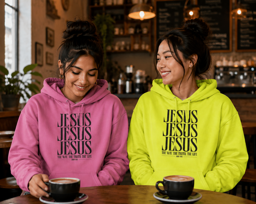 Jesus - Women's Christian Faith Bright Hooded Sweatshirt | Orange, Pink & Green | S–4XL