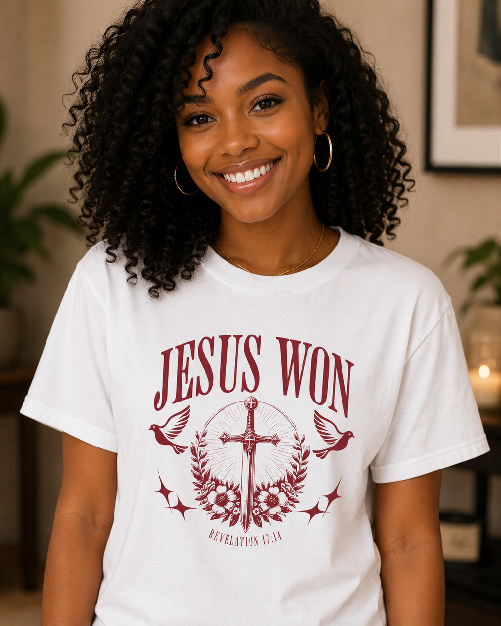 Jesus Won - Christian Faith T-Shirt | White & Pink | XS–4XL