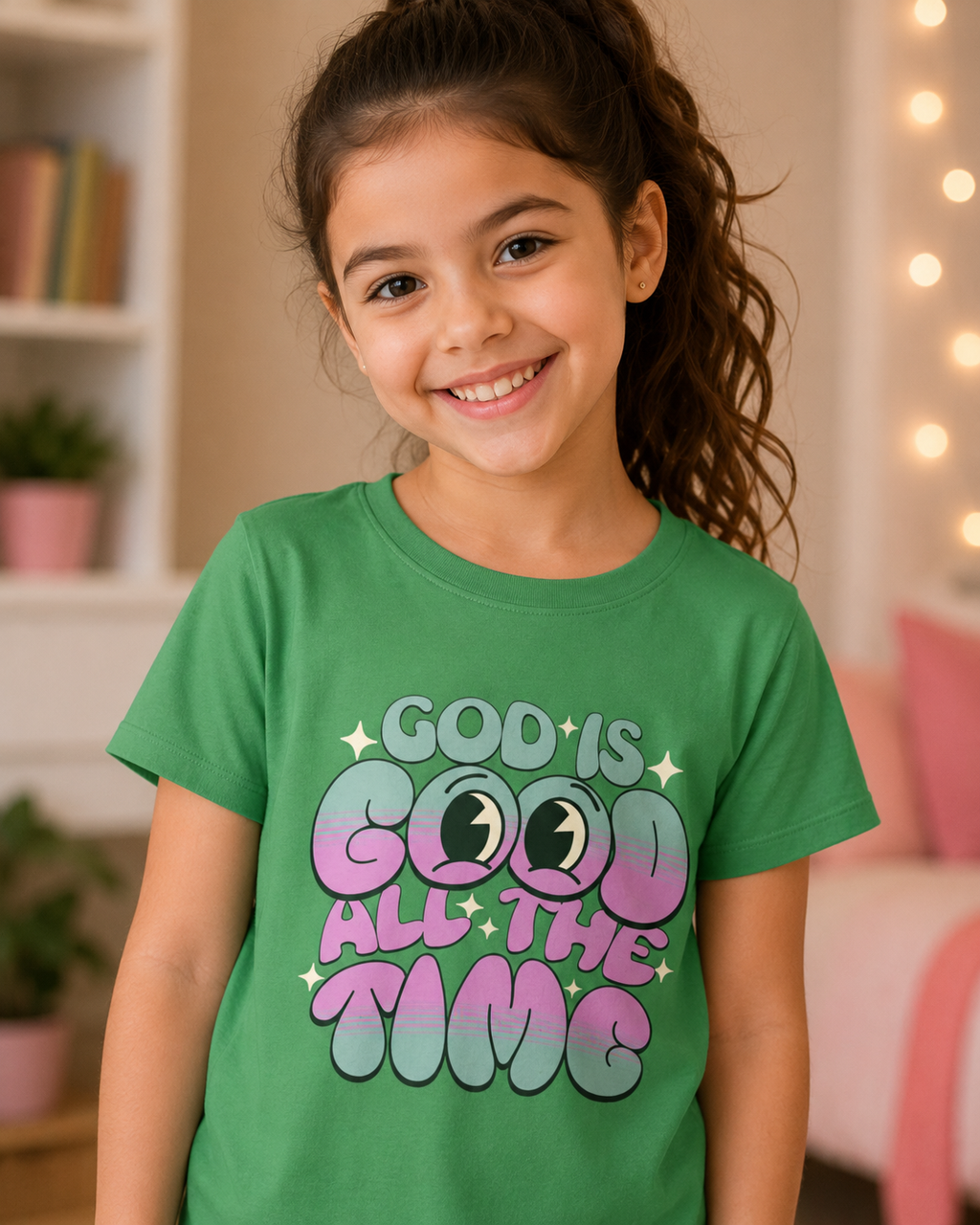 God is Good - Youth Christian Faith T-Shirt | Green, Black & Pink | S–XL