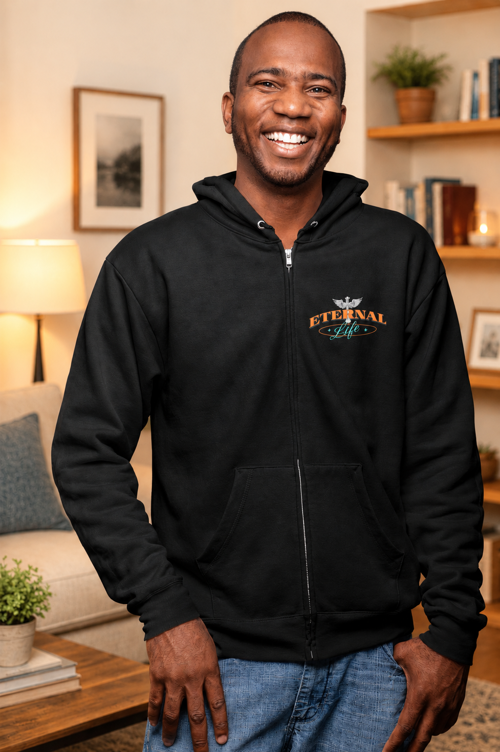 Eternal Life - Men's Christian Faith Zip Hoodie | Black | XS–XXXL
