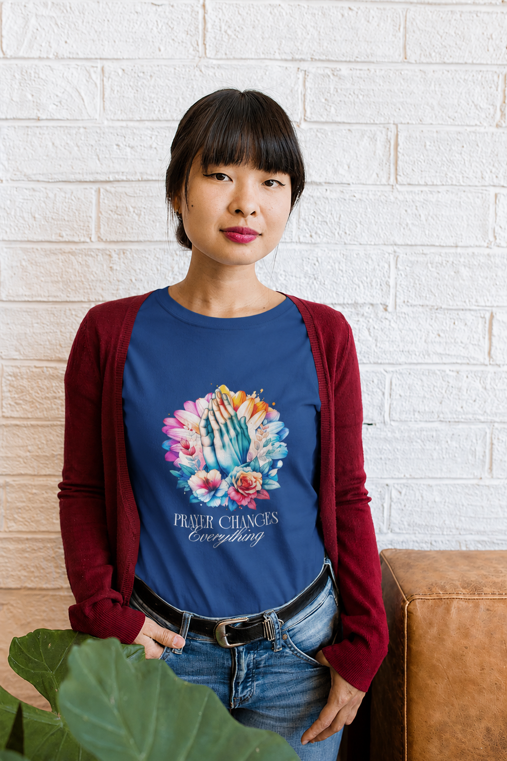 Prayer Changes Things - Women's Christian Faith Casual T-Shirt | Blue, Black & Green | XS–4XL