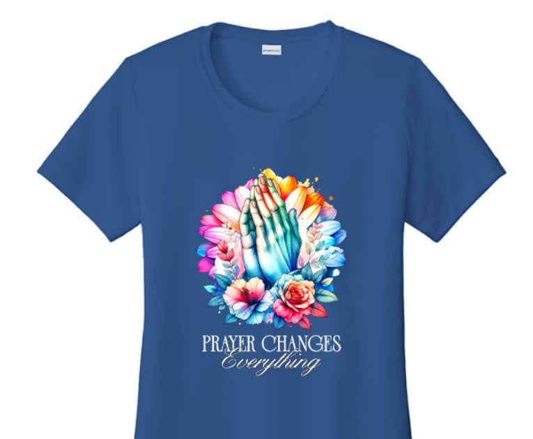 Prayer Changes Things - Women's Christian Faith Casual T-Shirt | Blue, Black & Green | XS–4XL