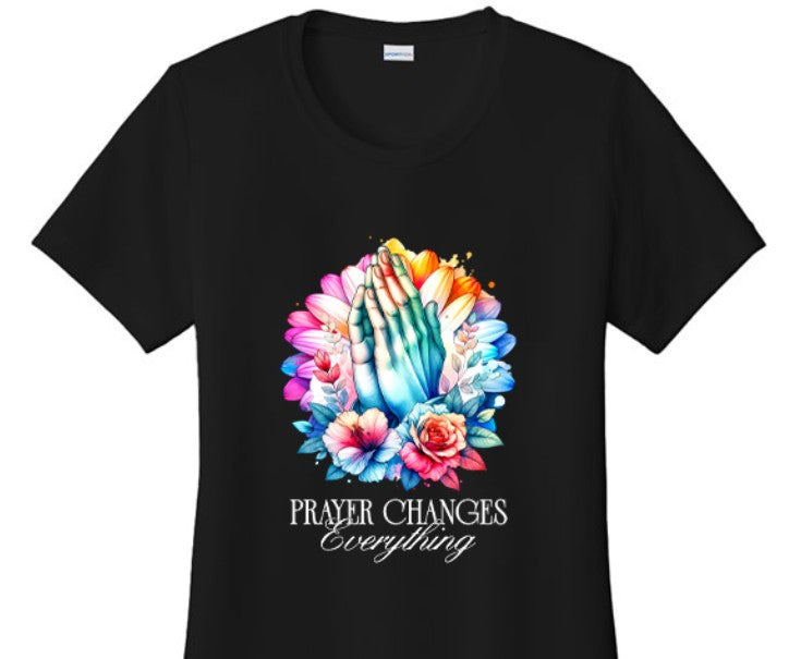 Prayer Changes Things - Women's Christian Faith Casual T-Shirt | Blue, Black & Green | XS–4XL