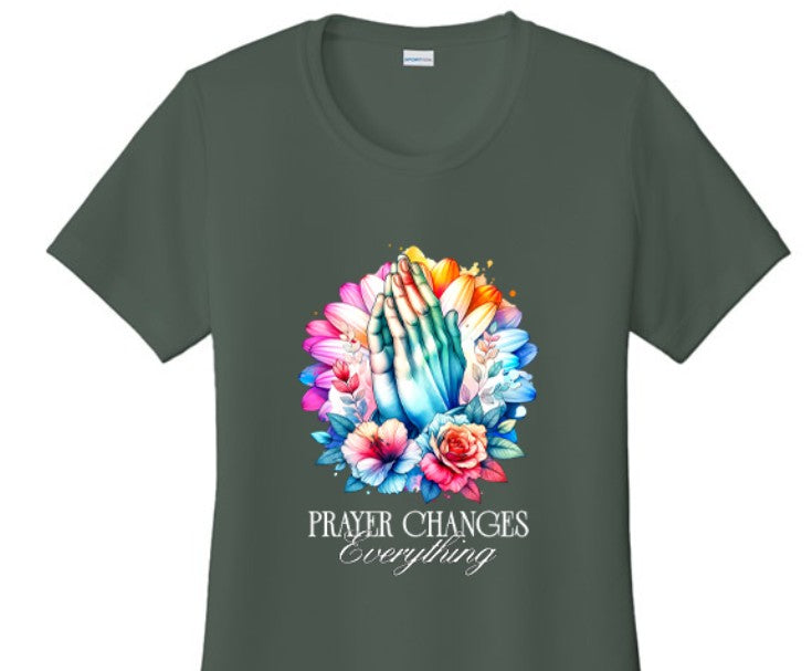 Prayer Changes Things - Women's Christian Faith Casual T-Shirt | Blue, Black & Green | XS–4XL