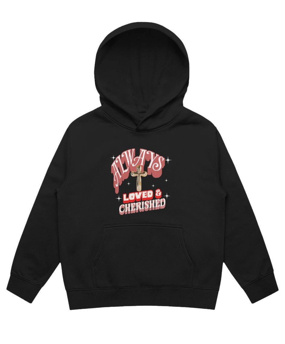 Always Loved & Cherished - Kids Christian Faith Hoodie | Black & Grey | Sizes 2–6