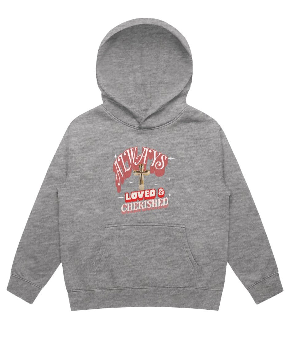 Always Loved & Cherished - Kids Christian Faith Hoodie | Black & Grey | Sizes 2–6
