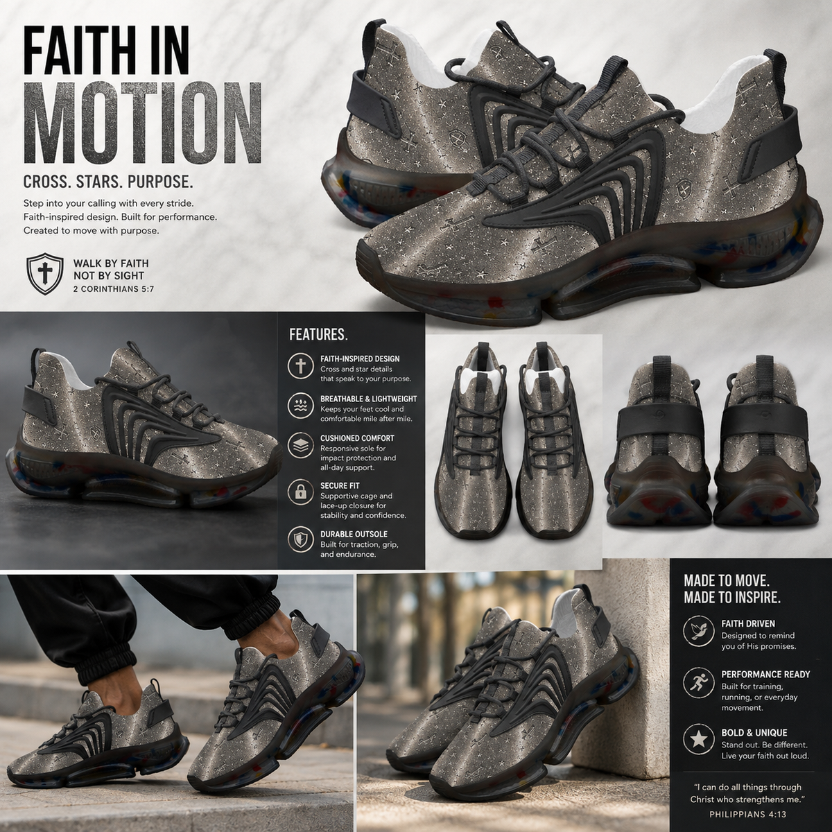 Armor of God - Men's Christian Faith Mesh Running Shoes | Black | US5–US12
