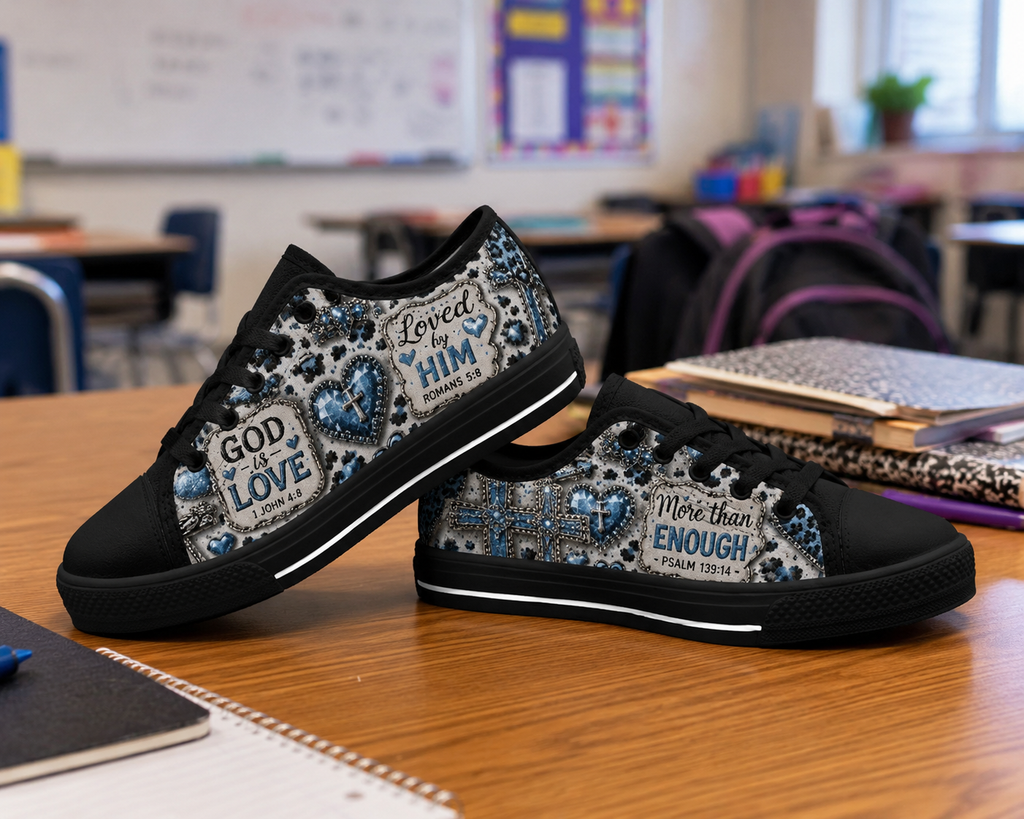 Jesus Loves Me - Girls' Christian Faith Canvas Shoes | Kids Low-Top Sneakers | US1Y–US6Y